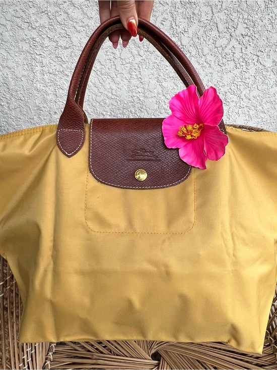Longchamp Handbags - Longchamp Yellow Tote Bag with Brown Leather Trim - Classic Women's Handbag